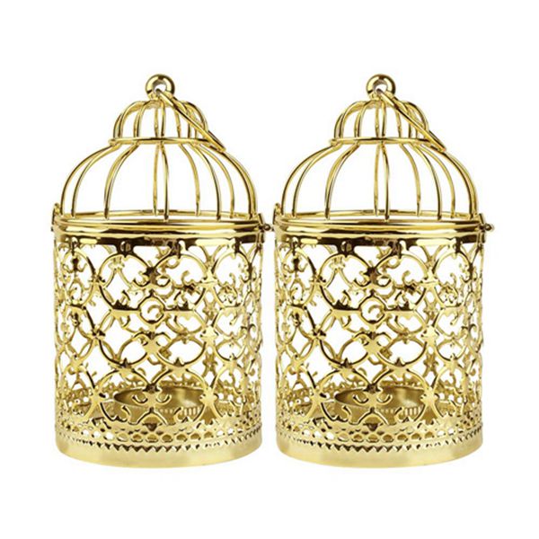 Racdde Small Decorative Tealight Lantern Vintage Birdcage Style,Table Decoration of Party,2 Pack (Golden) 