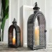 Racdde Set of 2 Antique Grey Decorative Lanterns, Metal Candle Lanterns for Indoor Outdoor, Events, Parities and Weddings Vintage Style Hanging Lantern. 