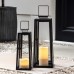 Racdde Set of Two Black Metal Battery Operated LED Flameless Candle Lanterns for Indoor Outdoor Use 