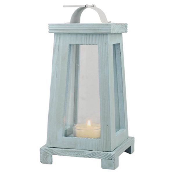 Racdde Coastal Worn Blue Wooden Candle Lantern, Nautical Home Decor, For Table Top or Wall Hanging Display, Can Be Used Indoor or Outdoor 