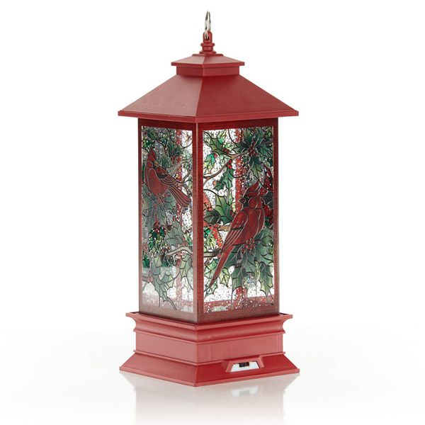 Racdde 13" Stain Glass Christmas Lantern - Cardinal and Holly 
