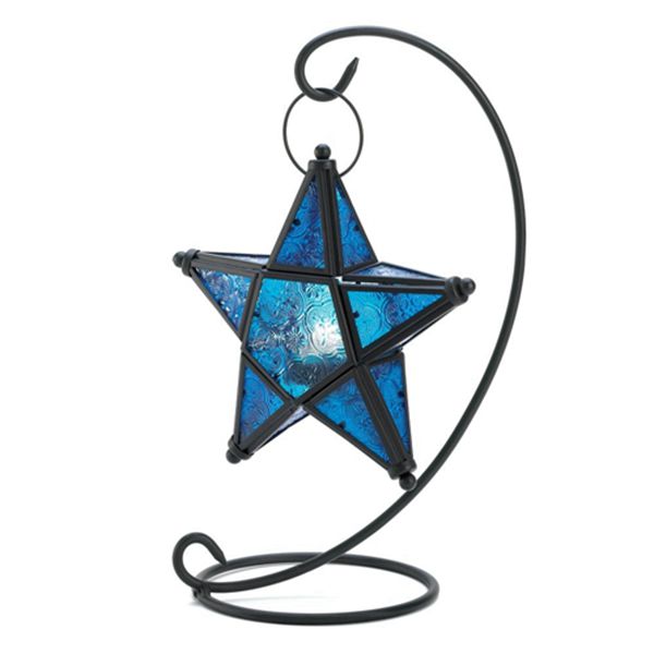 Racdde Blue Sapphire Star Tabletop Candleholder Lantern Decor 