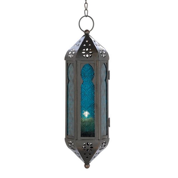 Racdde Ocean Blue Glass Azul Serenity Hanging Candle Lantern 