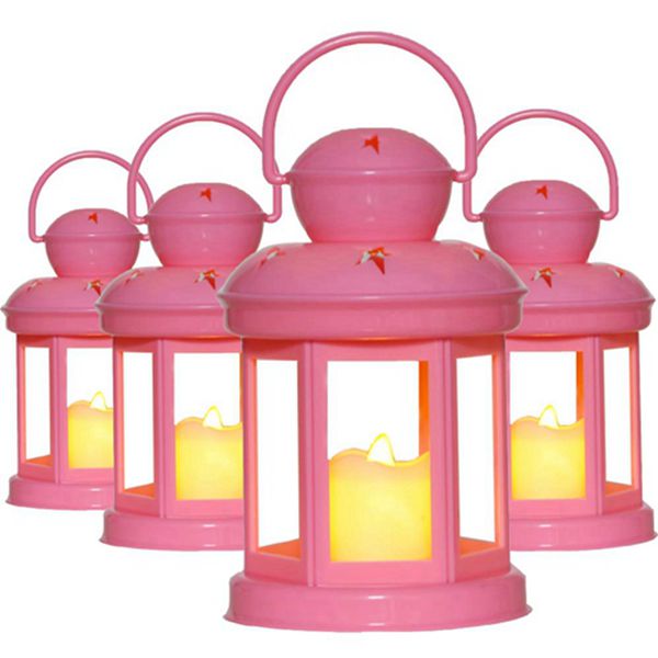 Racdde Decorative Lanterns Soft Flickering LED Candle Light Pink Glass Mounted Lanterns for Weddings and Home Decor Indoor and Outdoor Use 7.5 Inches High 4 Pack 