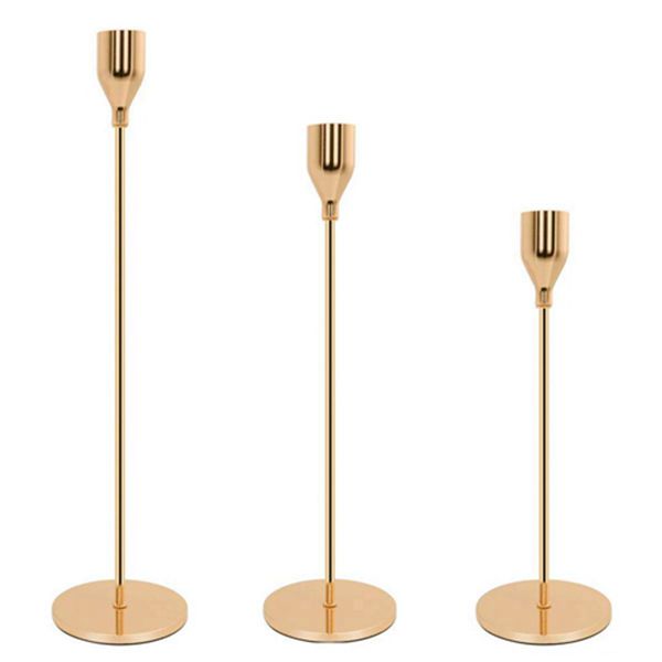 Racdde Set of 3 Gold Brass Candle Holders for Taper Candles, Decorative Candlestick Holder for Wedding, Dinning, Party, Fits 3/4 inch Thick Candle&Led Candles (Metal Candle Stand) 