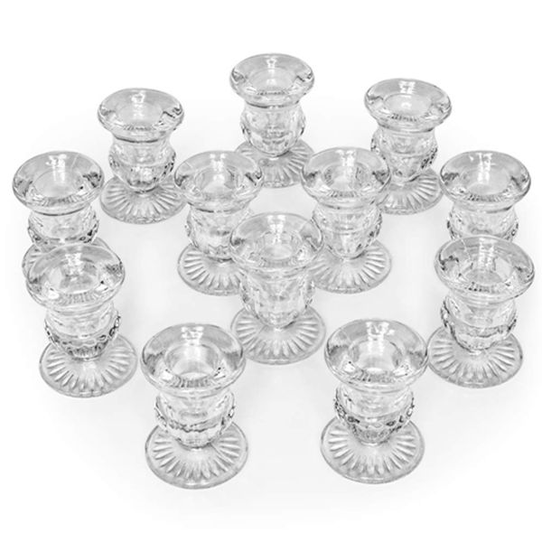 Racdde Candlestick Holders Set of 12-2.5" H Taper Candle Holders Bulk - Clear Glass Candle Holder for Windowsill, Wedding & Festival 