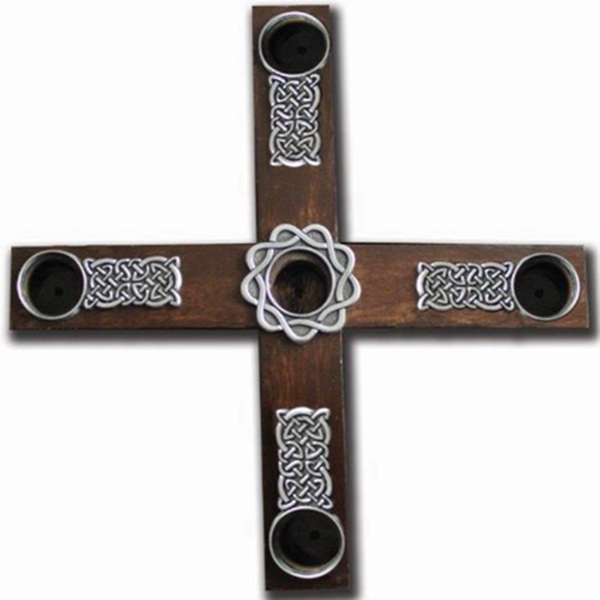 Racdde Celtic Knot Wood Cross Advent Wreath Candle Holder, 8-Inch Diameter 