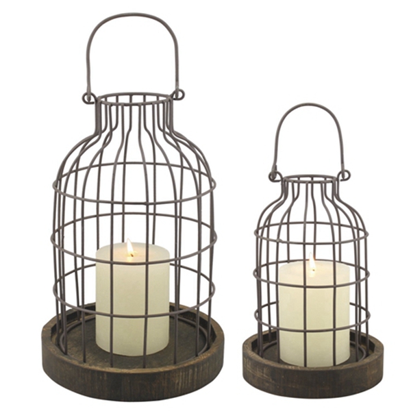 Racdde Rustic Metal Wire Cage Cloche Set with Rustic Wooden Bases, Industrial and Farmhouse Home Decor Accents, Display Flowers, Succulents, Air Plants, Fairy Lights, Decorative Fill, and More 
