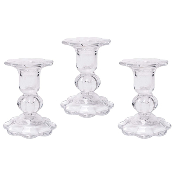 Racdde Set of 3 Glass Taper Candle Holders 3.9 Inch High Classic Decor for Wedding Party Gifts Spa Aromatherapy W1 