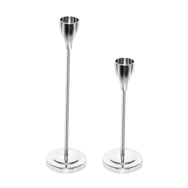 Racdde Silver Metal Taper Candle Holders Set of 2, Wedding & Dining Table Centerpieces Decorative Candlestick Holder, Metal Candelabra Fits 3/4 inch Thick Candle & Led Taper Candles,6&8Inches Height 