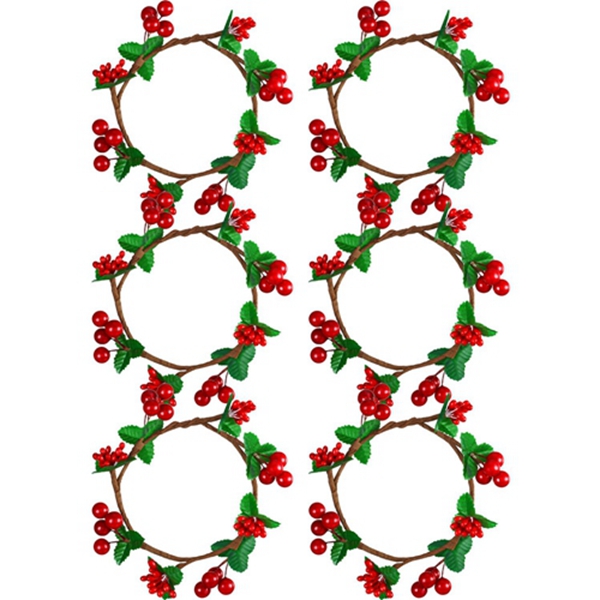 Racdde 6 Packs Christmas Candle Rings Wreaths Mini Fall Berry Twig Wreath Candle Wreath Farmhouse Candle Wreaths Rings for Table Centerpiece Decoration (Berries and Leaves) 