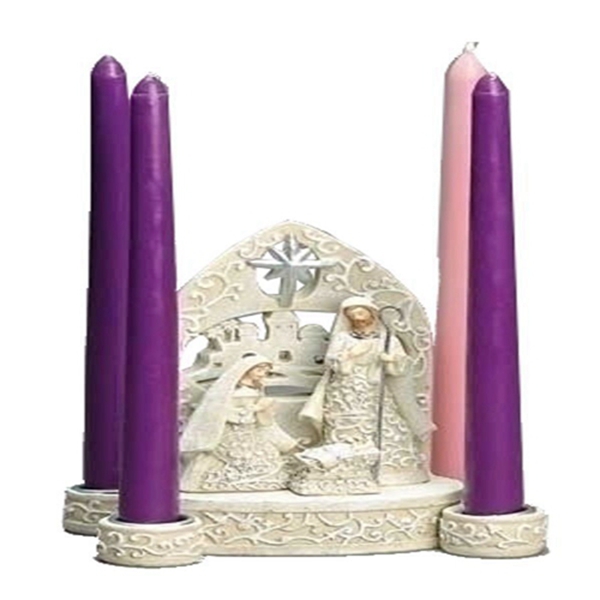 Racdde Holy Family Ivory Lace Nativity Scene 7 Inch Resin Dolomite Advent Candle Holder 