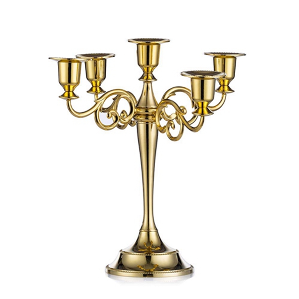 Racdde Metal Candle Holder 5-arms Candle Stand 27cm Tall Wedding Event Candelabra Candle Stick (Gold) 