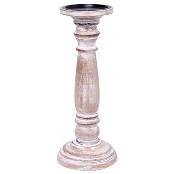 Racdde 12" High Wood Candlestick for Pillar and Flameless Candles. Distress Finish Candleholder. Ideal Gift for Wedding, Party, Home, Spa, Reiki, Aromatherapy, Votive Candle Gardens O3 