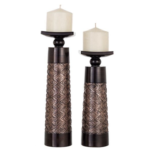 Racdde Dublin Decorative Candle Holder Set of 2 - Home Decor Pillar Candle Stand, Coffee Table Mantle Decor Centerpieces for Fireplace, Living or Dining Room Table, Gift Boxed (Coffee Brown) 