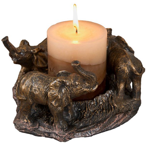 Racdde Elephants on Parade-Pillar Candle Holder-Bronze-Hand Painted-Centerpiece 