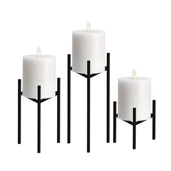 Racdde Metal Pillar Candle Holders Set of 3 Black Candlesticks for Fireplace/Living Room/Dinning Room Table Candelabra Decoration Modern Art Classic Design with Geometric Shape 