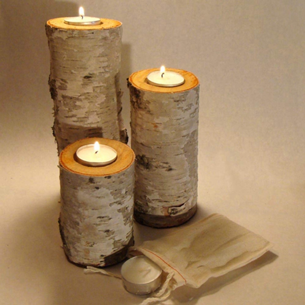 Racdde Real Birch Log Tea-light Candleholder Set (3)  
