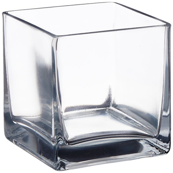 Racdde 4" Square Glass Vase, 4" Clear Cube Centerpiece, 4" L x 4" W x 4" H Candleholder 