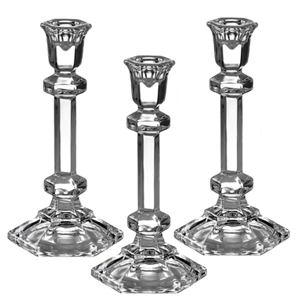 Racdde Set of 3 Glass Candle Stick Holders - Hexagonal Taper Candles Holder – for Candlestick, Dinner Candles, Party and Wedding Centerpieces, Table Decoration (7.5 Inch Tall) 