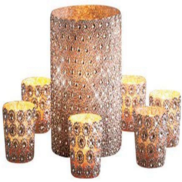 Racdde Decorative Candle Set Home Decor Accent (7 Silver BeadedSparkling Gems Candleholder) 