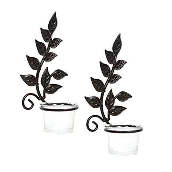 Racdde Set of Two 8 Inch Iron Wall Sconce LED Tea Light Candle Sconces. Includes Clear Glass Cups. Ideal Gift for Spa Aromatherapy Wedding Votive Candle Gardens. Hand Made by Artisans O3 