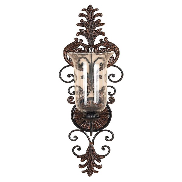 Racdde Victorian-Style Metal and Glass Ornate Candle Sconce, 31" H x 10" L, Textured Bronze Finish 