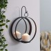 Racdde Round Wrought Iron Pillar Candle Sconce with Mirror – A Decorative Rustic Metal Hanging Wall Candleholder 