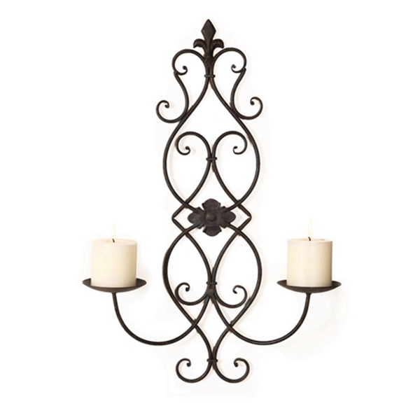 Racdde Iron and Glass Vertical Wall Hanging Candle Holder Sconce, Holds Two Pillar Candles 