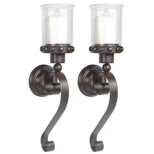Racdde Set of 2 - Metal And Glass Candle Sconces, 20 Inches High x 6 Inches Deep x 4.75 Inches Wide Each 