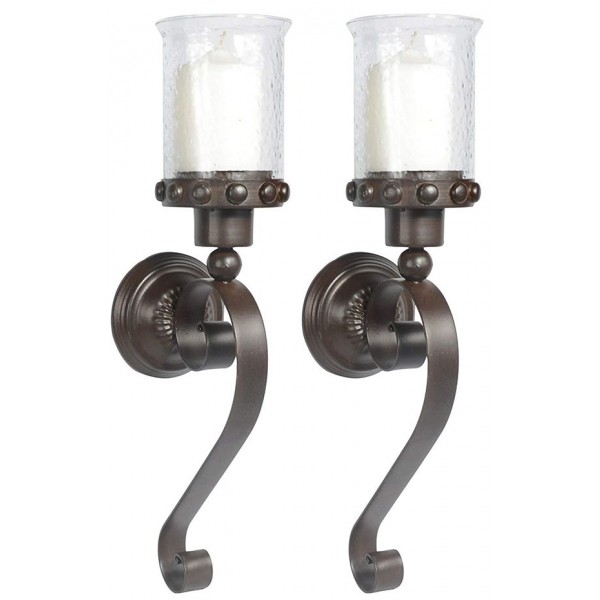 Racdde Set of 2 - Metal And Glass Candle Sconces, 20 Inches High x 6 Inches Deep x 4.75 Inches Wide Each 