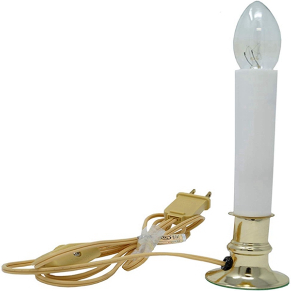 Racdde Electric Window Candle Lamp with Brass Plated Base, On/Off Switch, Light Bulb, Ready to Use! 