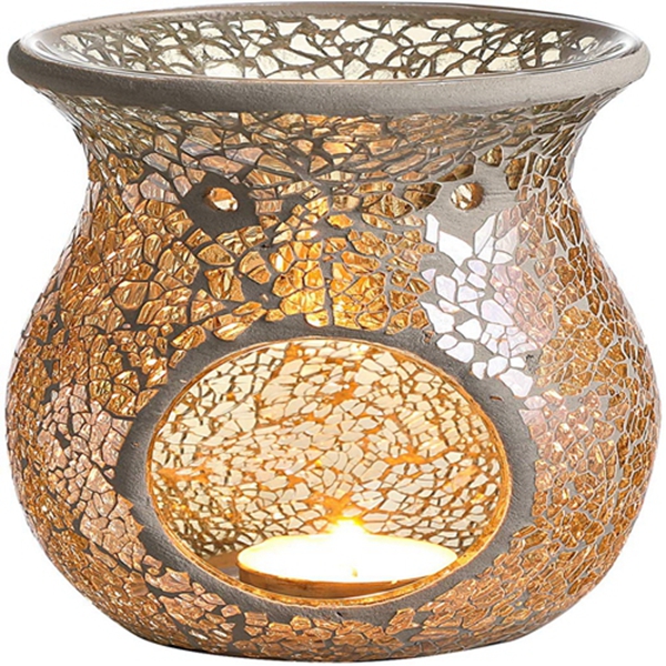 Racdde 4.5X5.5 Inch Mosaic Glass Oil Burner, Fragrance Oil Burner,Tealights Wax Melt Holder for Gifts & Home Decoration (Ivory) 