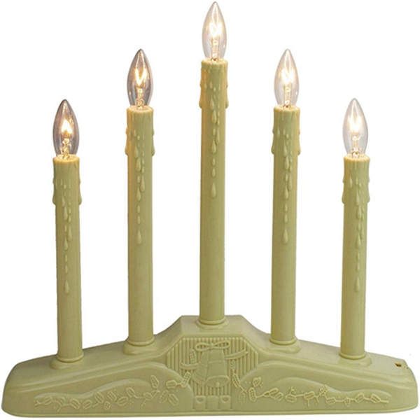 Racdde 5-Light Ivory Christmas Candolier on Holly Berry and Bell Base Candle Lamp 14.5 Inch 