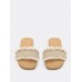      Fringe Trim Raffia Band Shell Detail Flat Sandals