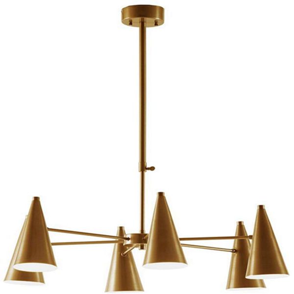 Racdde Mid Century Modern Sputnik Chandelier with 6 Spun Cone Arms in Antique Gold Finish  