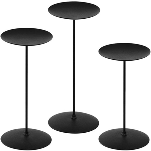 Racdde Pillar Candle Holders Set of 3 Centerpieces Plate for Tables or Fireplace with Black Metal Iron 