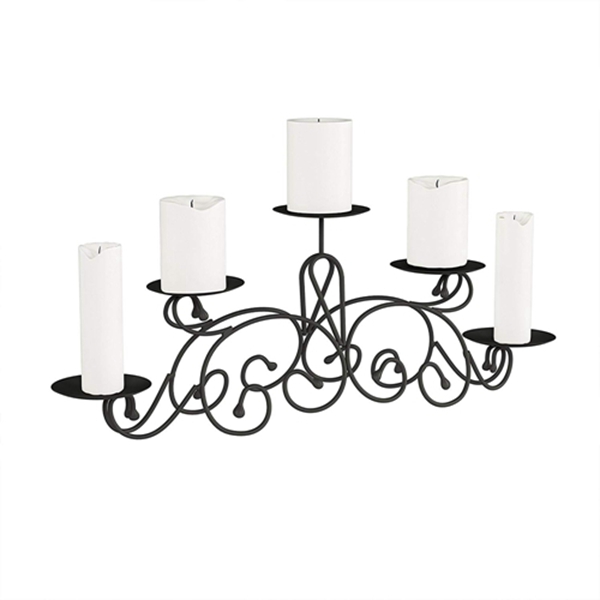 Racdde 5 Candelabra with Classic Scroll Design-Handcrafted Iron Candle Holder/Centerpiece for Home Decor, Wedding, Event (Matte Black) 