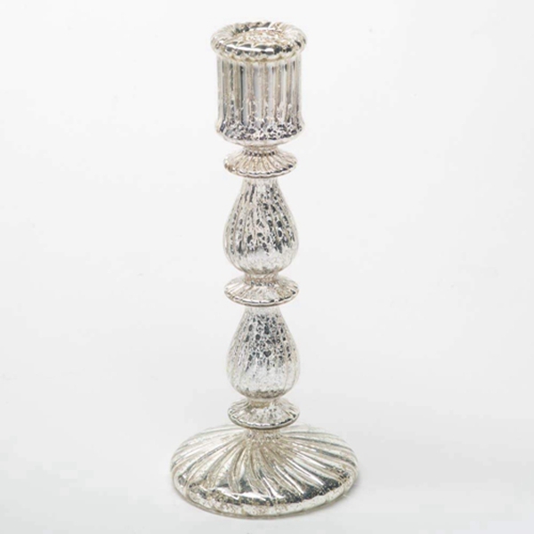 Racdde Ribbed Unique Mercury Glass Taper Candle Holder 9.6" 