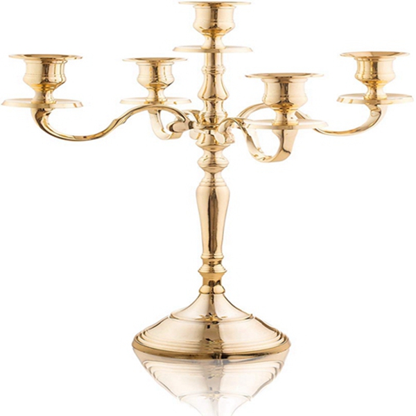 Racdde Classic 18 Inch Gold 5 Candle Candelabra - Classic Elegant Design - Wedding, Dinner Party And Formal Event Centerpiece - Gold Mirrored Finish 