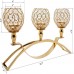 Racdde Crystal Candle Holders with 3 Arms, Wedding Coffee Table Decorative Centerpiece Candelabra, Tealight Candlestick Holder for Home Christmas Decoration/Birthday (Gold) 