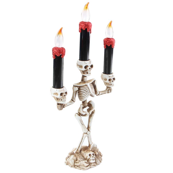 Racdde Halloween Candelabra Holder, Halloween Candles Holder with LED Flame Skull Carvings Halloween Decorations for Party, Indoor and Outdoor, 17x6.7in/36x17cm, Red 