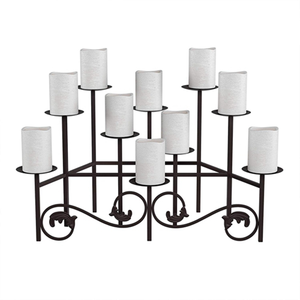 Racdde 80-Multic-6 10 Candle Candelabra with Front Scroll- Handcrafted Iron Candle Holder/Centerpiece, Brown 