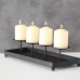 Racdde Tribeca Candelabra for 4 Votive or Pillar Candles, Black Metal, Spiked and Raised Circular Candle Platforms, Rectangle, Durable Iron, 15.75 L x 6 W x 3.5 H inches. 