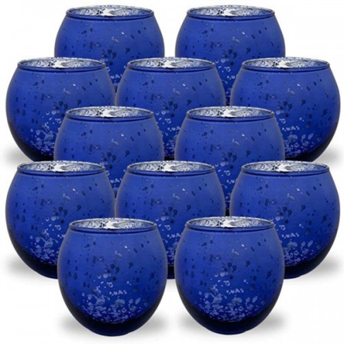 Racdde Round Mercury Glass Votive Candle Holder 2-Inch (Speckled Navy, Set of 12) - Mercury Glass Votive Candle Holders for Weddings and Home Décor 