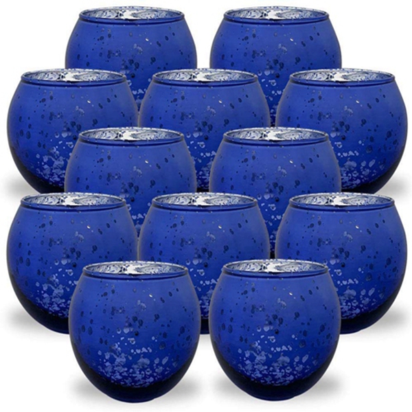 Racdde Round Mercury Glass Votive Candle Holder 2-Inch (Speckled Navy, Set of 12) - Mercury Glass Votive Candle Holders for Weddings and Home Décor 