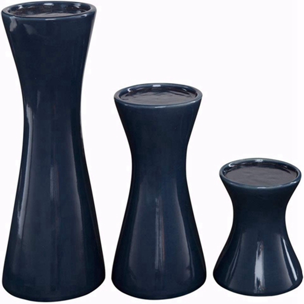 Racdde - Cais Ceramic Candle Holder Set - 3 Pieces - Assorted Sizes - Contemporary - Navy 