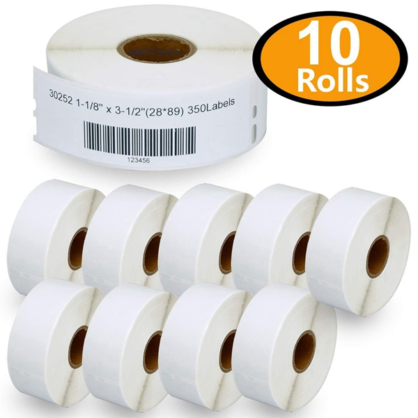 Racdde 10 Rolls DYMO 30252 Compatible 1-1/8" x 3-1/2"(28mm x 89mm) Self-Adhesive Address Labels,Compatible with Dymo 450, 450 Turbo, 4XL and Many More 