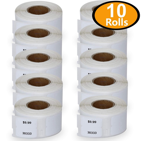 Racdde 10 Rolls Dymo 30333 Compatible 1/2" x 1"(12mm x 24mm) LabelWriter Self-Adhesive White Extra Small 2-Up Multipurpose Labels 