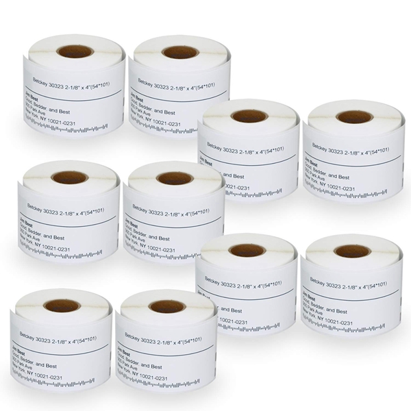 Racdde 10 Rolls DYMO 30323 Compatible 2-1/8" x 4"(54mm x 101mm) Shipping Labels,Strong Permanent Adhesive, Perforated 